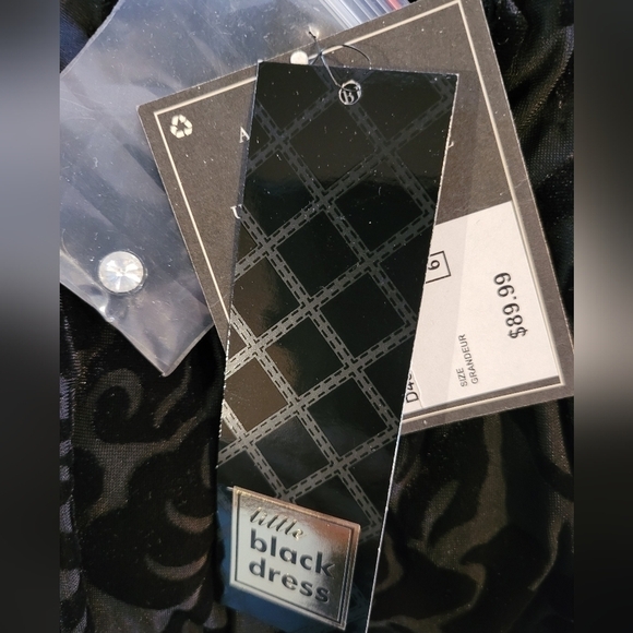 NWT JESSICA Midi Little Black Dress, Flocked Boddess and Jewel Buttons, Size 6 - Picture 15 of 17